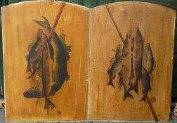 PAIR OF OILS ON BOARD: pair of early fish paintings on wooden boards, signed M Nyokees. ,