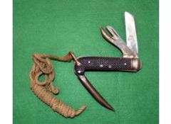 WORLD WAR 2 KNIFE: Wostenholm of Sheffield early pocket knife, WW2 era with lanyard, 2 blades plus