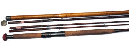 ROD: Early Charles Farlow 13' 3 piece spliced joint greenheart salmon fly rod + spare tip, spliced