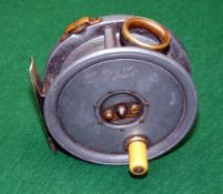 REEL: Moore of Liverpool by Dingley 3.25" alloy trout fly reel, white handle, heavy telephone latch,