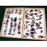 FLIES: Good collection of modern mainly hair wing salmon flies on black hooks, singles, doubles