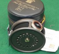 REEL: Hardy Perfect 3 1/8" LHW alloy trout fly reel, in as new condition, brown agate line guide,