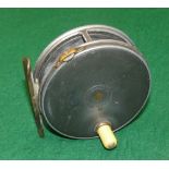 REEL: Hardy Perfect 3 3/8" alloy trout fly reel with 1912 check, white handle, strapped tension