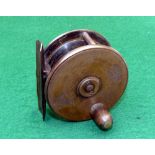 REEL: Hardy all brass Birmingham plate wind reel, 2.5" diameter, Rod in Hand and oval logos to