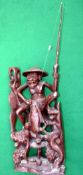 CARVED STATUE: Hand carved wooden statue depicting a Chinese?, fisherman with rod and line holding a