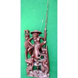 CARVED STATUE: Hand carved wooden statue depicting a Chinese?, fisherman with rod and line holding a