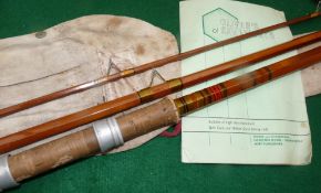 ROD: Rare Oliver's of Knebworth hollow built 14' 3 piece split cane Tench rod, high bells guides