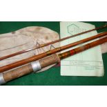 ROD: Rare Oliver's of Knebworth hollow built 14' 3 piece split cane Tench rod, high bells guides