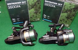 REELS: (2) Pair of Shimano Baitrunner ST 2500 FA reels, free spool, rear drag, both as new, in