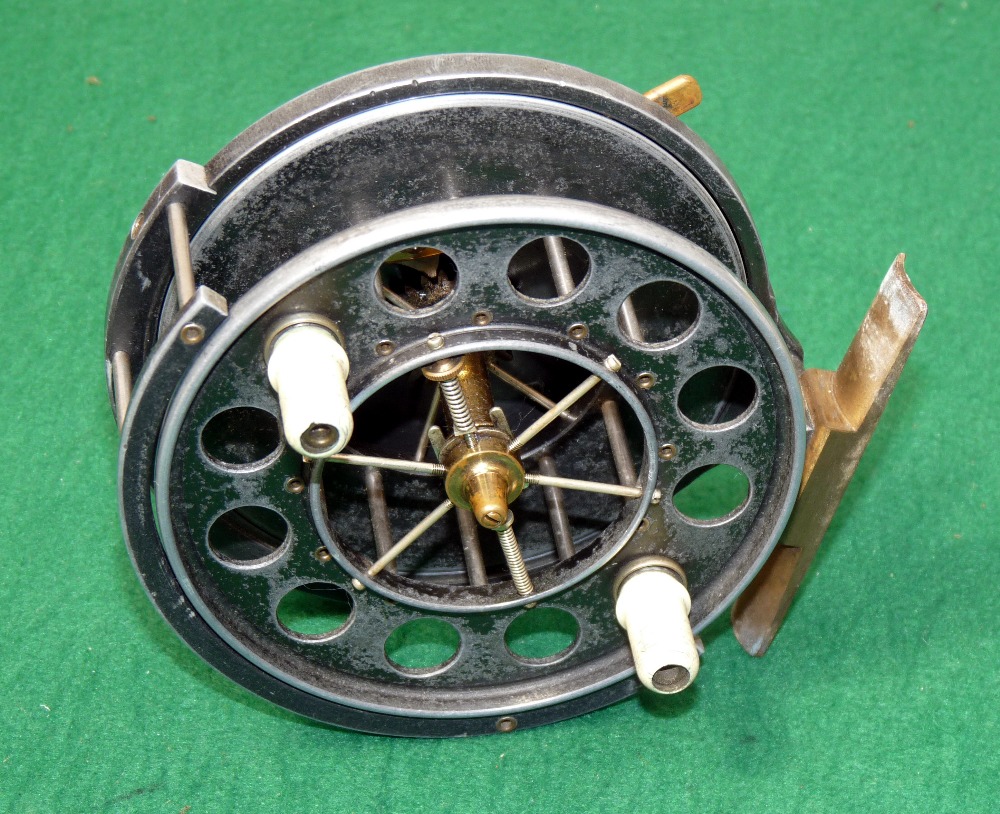 REEL: Early Allcock's Aerial side lever check trotting reel, 4" diameter, 6 spoke with tension