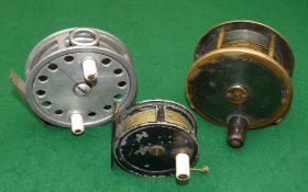 REELS: (3) Scarce Cussons Estuary 3.5" alloy narrow drum twin handled reel, central drum screw,