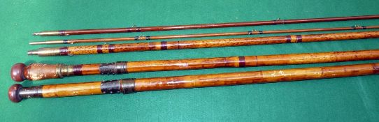 ROD: Rare early Hardy twin butt bamboo/greenheart trolling combination rod, No.25891, 5 sections