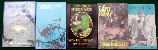 Five works on carp - Gibbinson - "Big Water Carp" 1st ed 1989, Hilton, - "Quest For Carp" 1977,