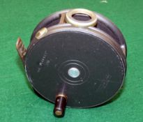 REEL: Fine Hardy Perfect 3 3/8" alloy trout fly reel, good smoke agate line guide, black handle,