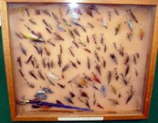 FLIES: Framed/glazed display of mainly salmon flies in single/double hook formats, assorted