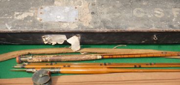 ROD & REEL: (2) Early J Bernard of London 9'6" 3 piece trout fly rod with spare tip, black whipped