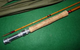 ROD: Fine custom built 8'6" 2 piece split cane trout fly rod, light straw cane, burgundy whipped
