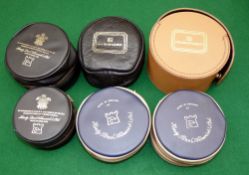 HARDY REEL CASES: (6) Collection of 6 Hardy reel cases comprising a 5.25" circular leather reel