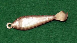 LURE: Fine early Victorian glass lure fishing bait, 2" long, single sided, cut glass with scale