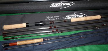 RODS: (2) Michael Evans Arrowhead Taycaster 16' 4 piece carbon salmon fly rod, in as new