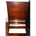 SPECIMEN CABINET: A fine mahogany wood stained specimen collectors cabinet, 10 slide out drawers