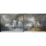 COLOUR MEZOTINTS: Pair of mezzotint coloured engravings No10 Selling Fish &The Fisherman's Hut,