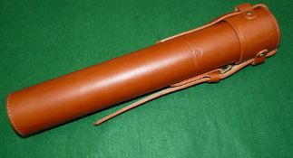 ROD TUBE: Fine Hardy leather Smuggler rod tube case in new condition, 16.25" long, 2.75" diameter,