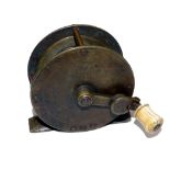 REEL: Early J Jones Maker brass folding handle winch, 3" diameter with raised check housing, scratch