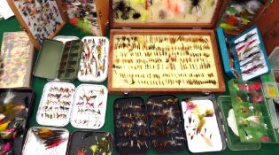 FLIES: Large collection of trout and salmon flies incl. single/double/treble hook salmon flies,