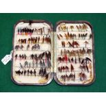 FLY BOX: Hardy Neroda No.6 mottled brown fly box, 6.25"x4"x1.25" deep, chenille bars holding good