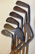 8x assorted irons to incl Knights Ltd Special mussel back mashie, Tom Drummond Aberdeen jigger,