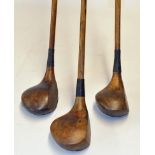 3x large headed woods with minor faults to the heads to incl 2x spoons and a brassie - 2x with