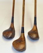 3x large headed woods with minor faults to the heads to incl 2x spoons and a brassie - 2x with