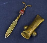 Golf Club and Ball Book Mark brass with ball and crossed clubs, together with a golf bag shaped