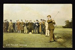 J.H. Taylor Open Golf Champion coloured golfing postcard - titled JH Taylor, Driving-published by