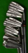 Set of 8x Henry Cotton stainless blade irons by George Nicoll of Leven with brown Chamois grips