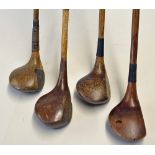 4x assorted lofted woods to incl 2x bulldog spoons incl an Auchterlonie (with crack between the back