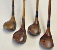 4x assorted lofted woods to incl 2x bulldog spoons incl an Auchterlonie (with crack between the back