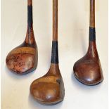 3x assorted large headed woods to incl Striped top driver, M J Walker Harlech Striped top Bull Dog