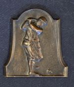 Bronze Golfing Plaque depicts embossed golfing figure, measures 7cm approx.