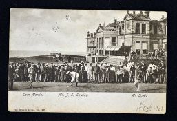 Tom Morris St Andrews Old Golf Course postcard - on the 18th Green inscribed Tom Morris (watching