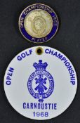 Early 1968 Carnoustie Open Golf Championship Player's Enamel Badge and rare bag tag - won by Gary