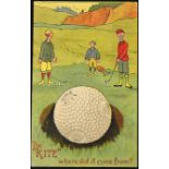 Scarce Springvale Bramble golf ball advertising coloured postcard -titled "The Kite-where did it