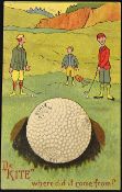 Scarce Springvale Bramble golf ball advertising coloured postcard -titled "The Kite-where did it