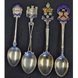 4x Silver and Enamel Golf Spoons includes Burhill GC 1938, R and CPGC 1922, Gay Hill GC 1934 and