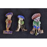 3x Enamel Golf Badges to include red and blue Penfold man together with two child golfers (one