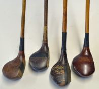 4x assorted woods to incl unusual and fine Alex Patrick "The Jimmy" baffie with full black fibre