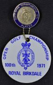Early 1971 Royal Birkdale 100th Open Golf Championship Player's Enamel Badge and rare bag tag -