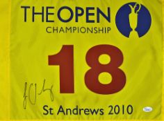 2010 St Andrews Open Golf Championship 18th hole pin flag signed by the winner Louis Oosthuizen