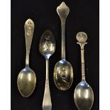 4x early c.20th embossed golfing figure silver tea spoons - featuring Vic golfing figures to 2x
